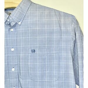 Cinch Button Down Shirt Men's XXL Blue Plaid Western Rodeo Logo Outdoor Cowboy